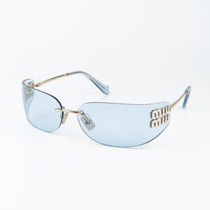 Miu Miu Men Sunglasses Gold Blue Rectangle Rimless MUA51S ZVN10P NEW AUTHENTIC